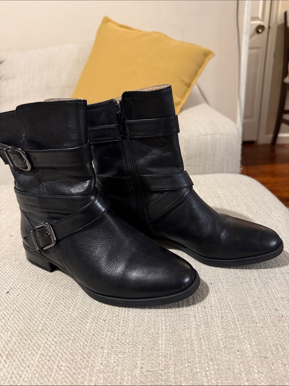 Alfani Black Leather Buckle Strap Ankle Boots
